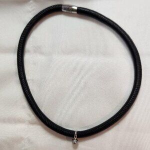 Endless Jewelry black leather 925 faux pearl flower charm bracelet or choker